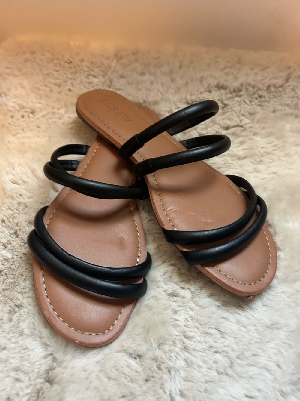 J. Crew Leather Sz 7 Women’s Black Strappy Slide Sandals